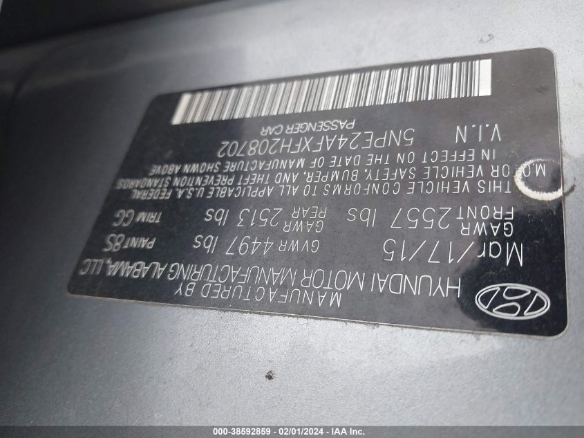2015 HYUNDAI SONATA SE - 5NPE24AFXFH208702