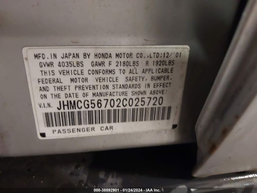 JHMCG56702C025720 | 2002 HONDA ACCORD