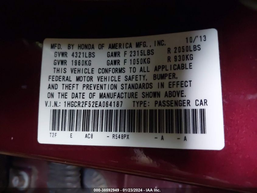 2014 HONDA ACCORD SPORT - 1HGCR2F52EA064187