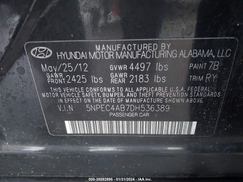 2013 HYUNDAI SONATA SE 2.0T - 5NPEC4AB7DH536389