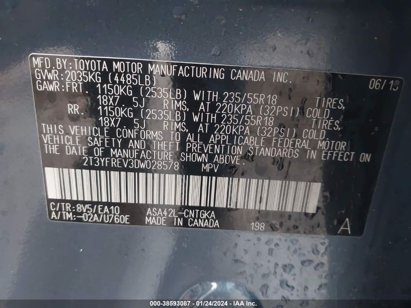 2013 TOYOTA RAV4 LIMITED - 2T3YFREV3DW028578