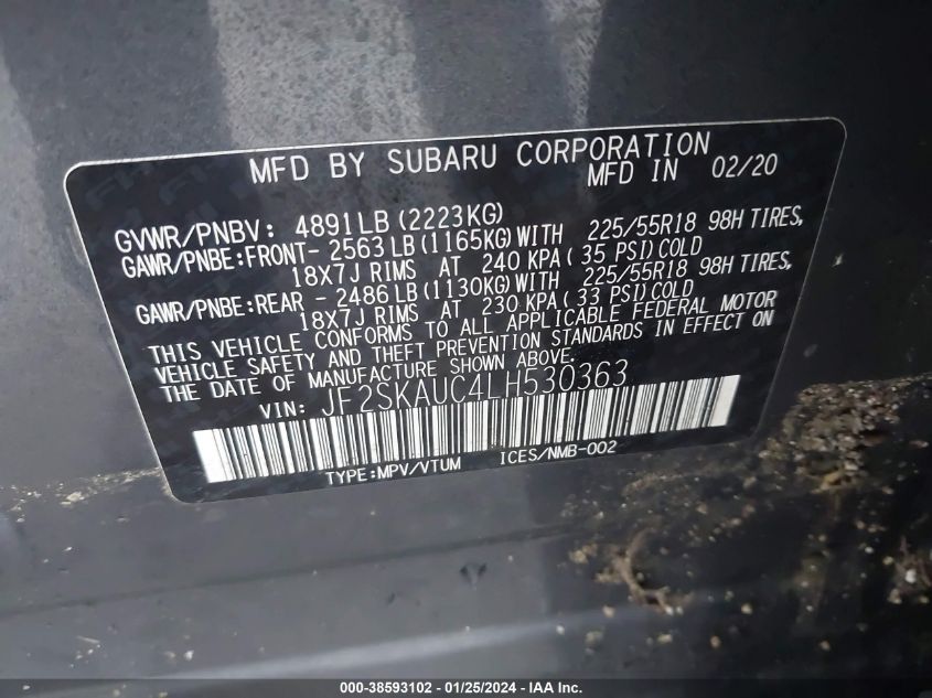 2020 SUBARU FORESTER LIMITED - JF2SKAUC4LH530363