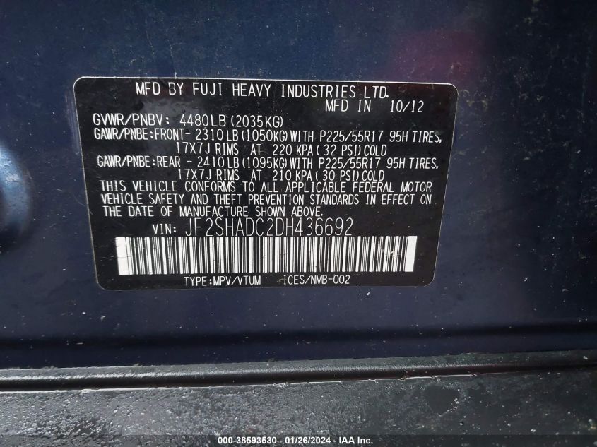 2013 SUBARU FORESTER 2.5X PREMIUM - JF2SHADC2DH436692