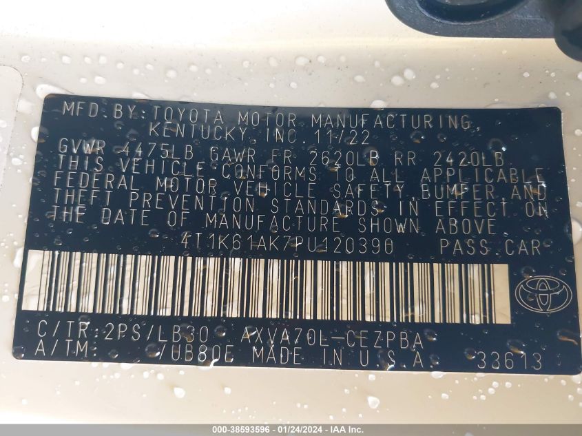 2023 TOYOTA CAMRY XSE - 4T1K61AK7PU120390