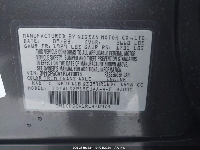 2024 NISSAN KICKS SV - 3N1CP5CV1RL470974