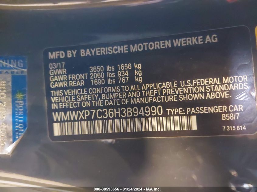 2017 MINI HARDTOP S - WMWXP7C36H3B94990