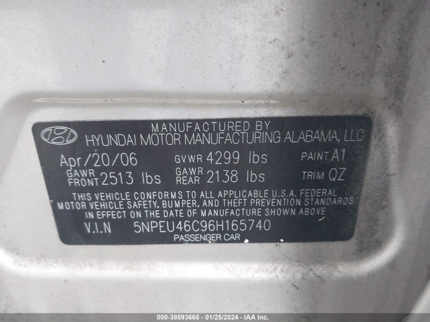 5NPEU46C96H165740 | 2006 HYUNDAI SONATA