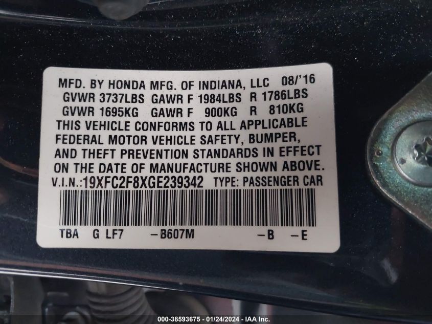 2016 HONDA CIVIC EX - 19XFC2F8XGE239342