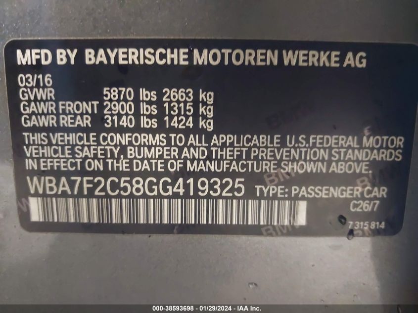 2016 BMW 750I XDRIVE - WBA7F2C58GG419325