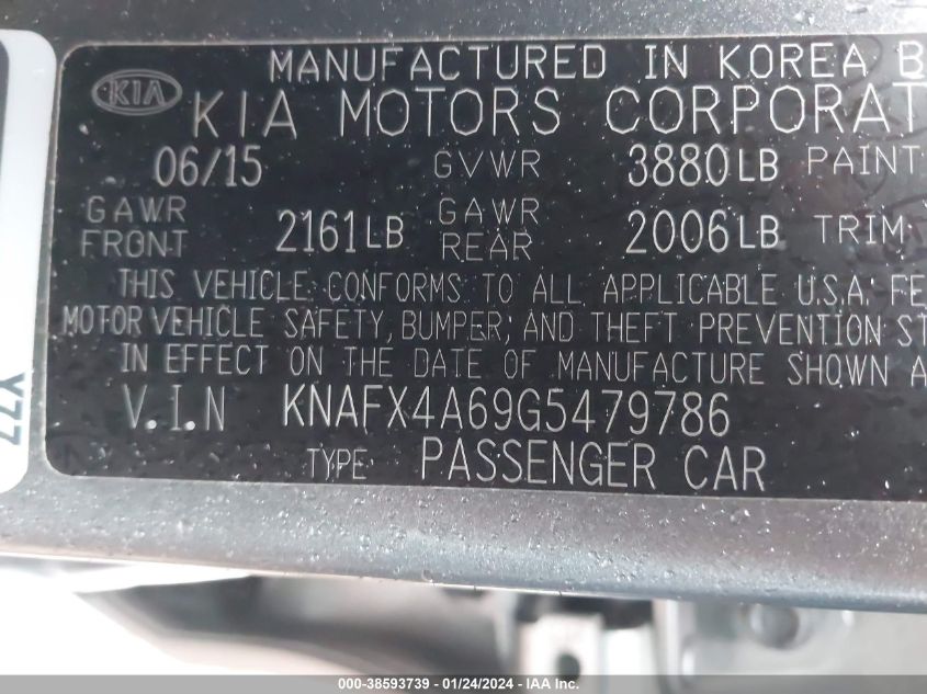 2016 KIA FORTE LX - KNAFX4A69G5479786