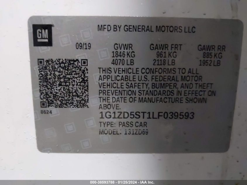 2020 CHEVROLET MALIBU LT - 1G1ZD5ST1LF039593