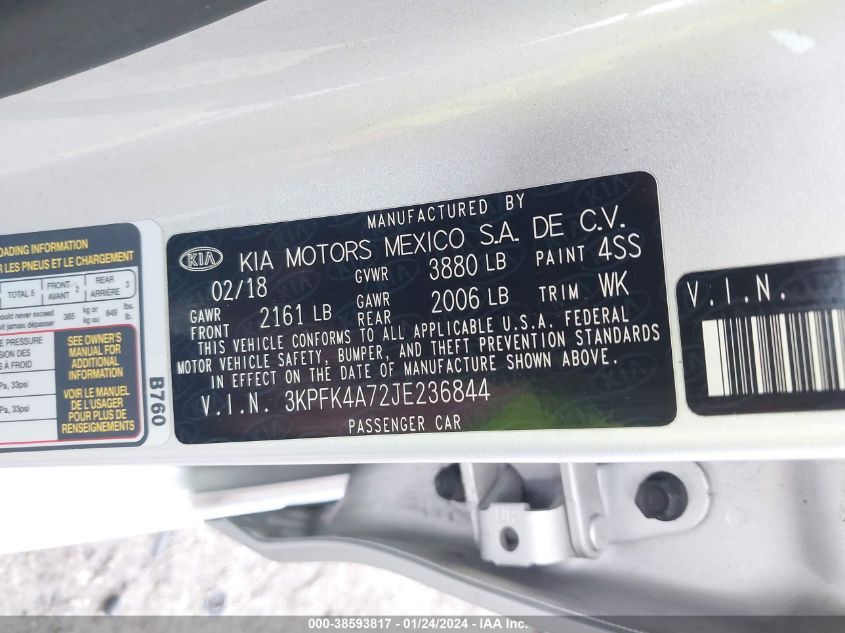 2018 KIA FORTE LX - 3KPFK4A72JE236844