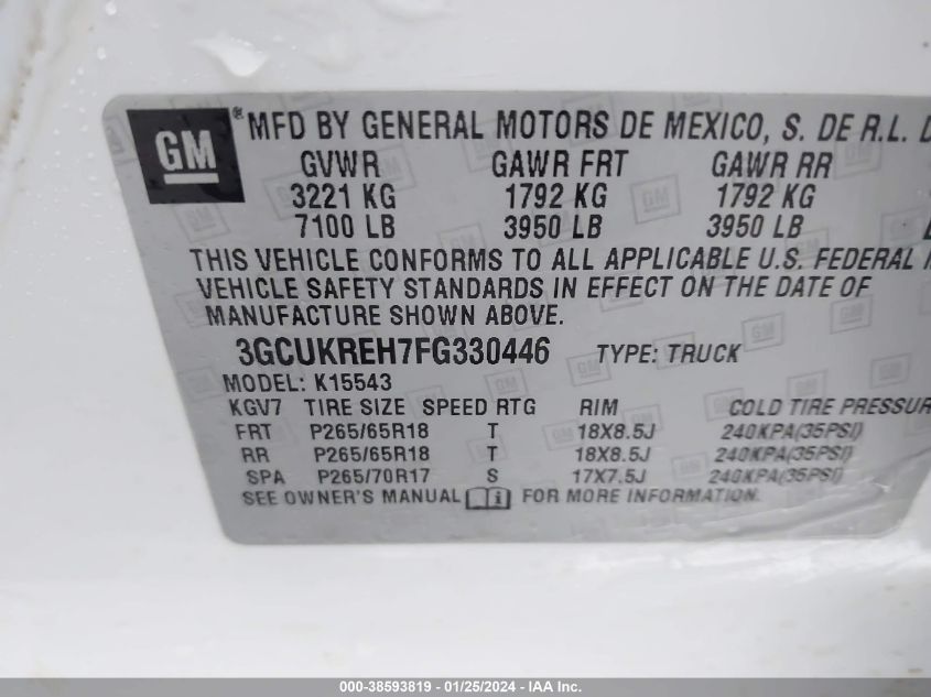 2015 CHEVROLET SILVERADO K1500 LT - 3GCUKREH7FG330446