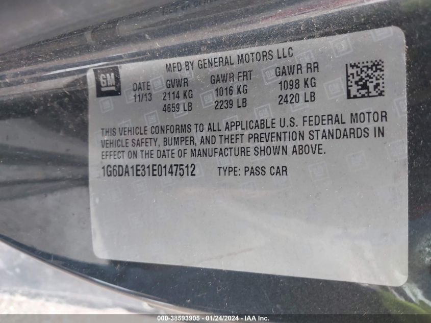 2014 CADILLAC CTS STANDARD - 1G6DA1E31E0147512