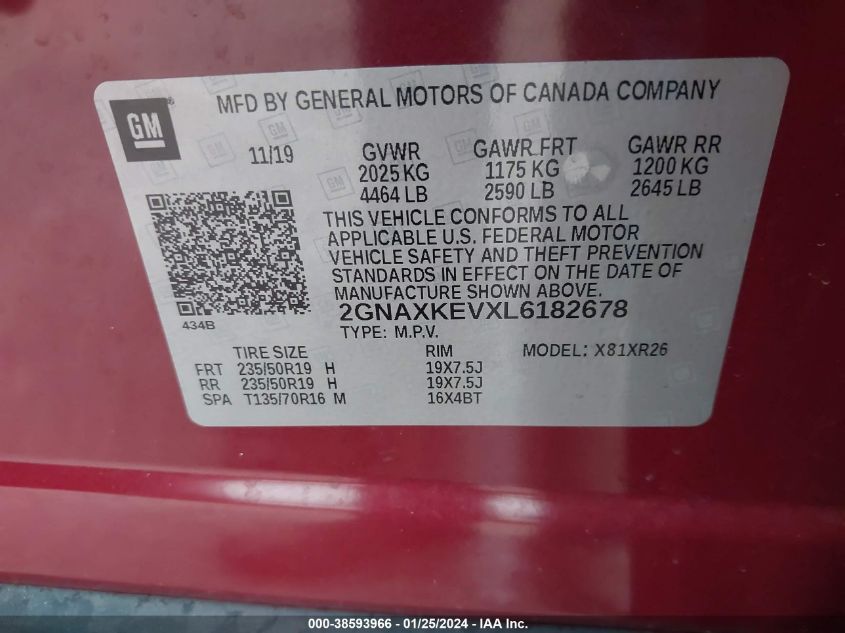 2020 CHEVROLET EQUINOX LT - 2GNAXKEVXL6182678