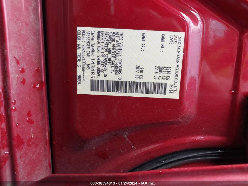 2015 NISSAN ALTIMA 2.5 S - 1N4AL3AP9FC143485