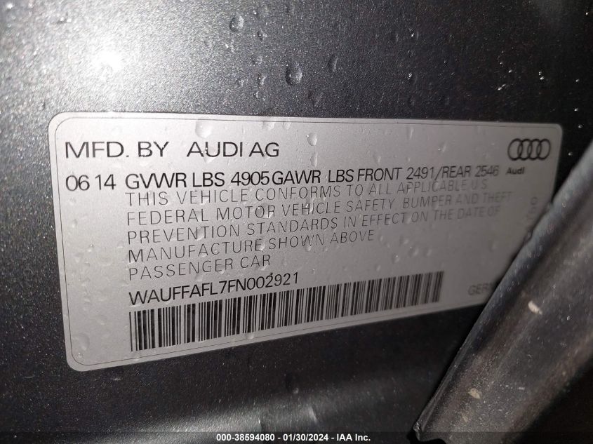 2015 AUDI A4 2.0T PREMIUM - WAUFFAFL7FN002921