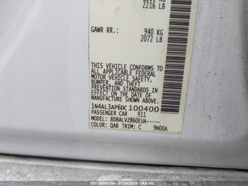 2013 NISSAN ALTIMA 2.5 SL - 1N4AL3AP6DC100400