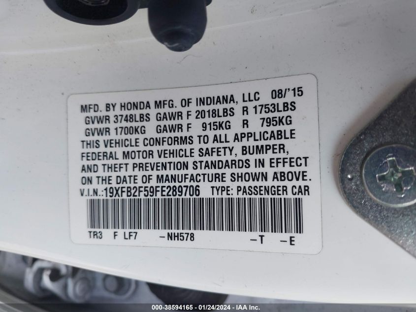 2015 HONDA CIVIC LX - 19XFB2F59FE289706