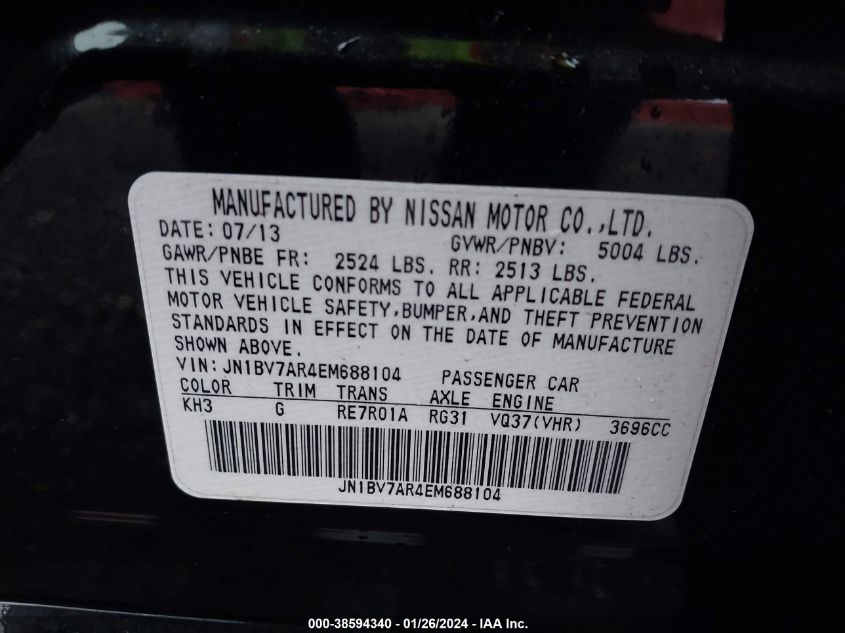 2014 INFINITI Q50 PREMIUM/SPORT - JN1BV7AR4EM688104