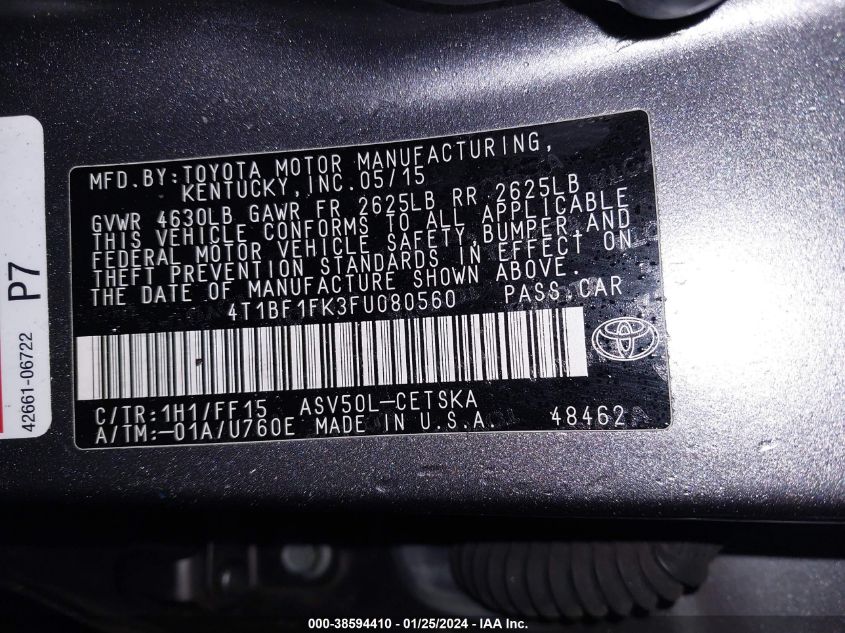 2015 TOYOTA CAMRY SE - 4T1BF1FK3FU080560