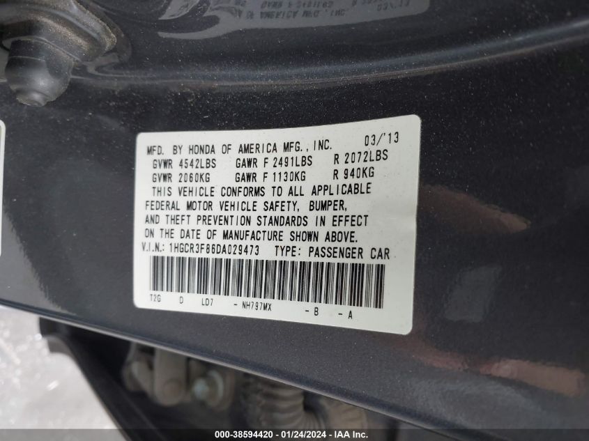 2013 HONDA ACCORD EX-L V-6 - 1HGCR3F86DA029473