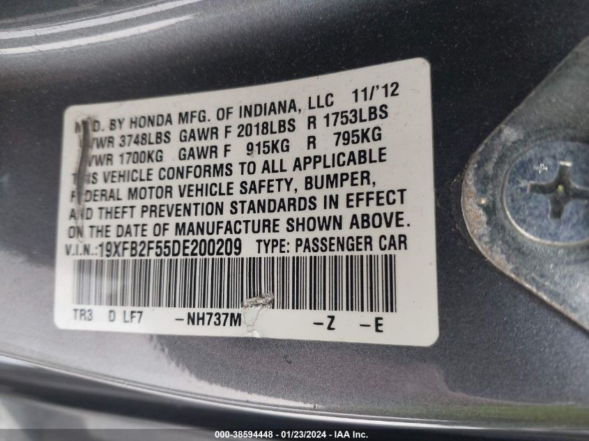 2013 HONDA CIVIC LX - 19XFB2F55DE200209