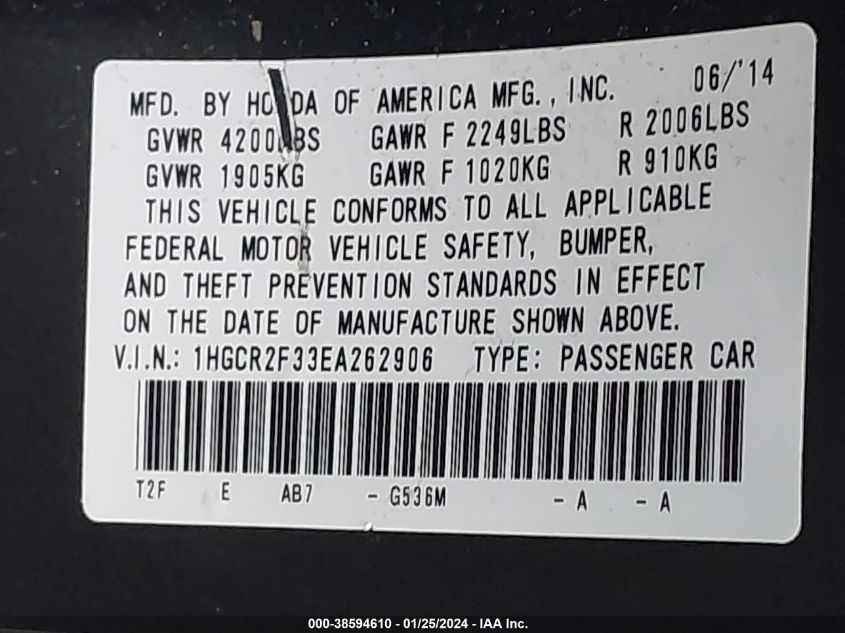 2014 HONDA ACCORD LX - 1HGCR2F33EA262906