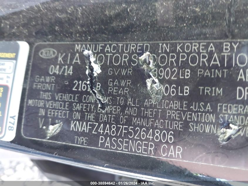 2015 KIA FORTE EX - KNAFZ4A87F5264806