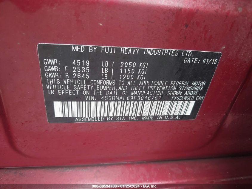 2015 SUBARU LEGACY 2.5I LIMITED - 4S3BNAL69F3046787