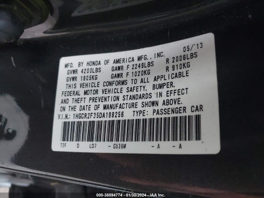 2013 HONDA ACCORD LX - 1HGCR2F35DA199256