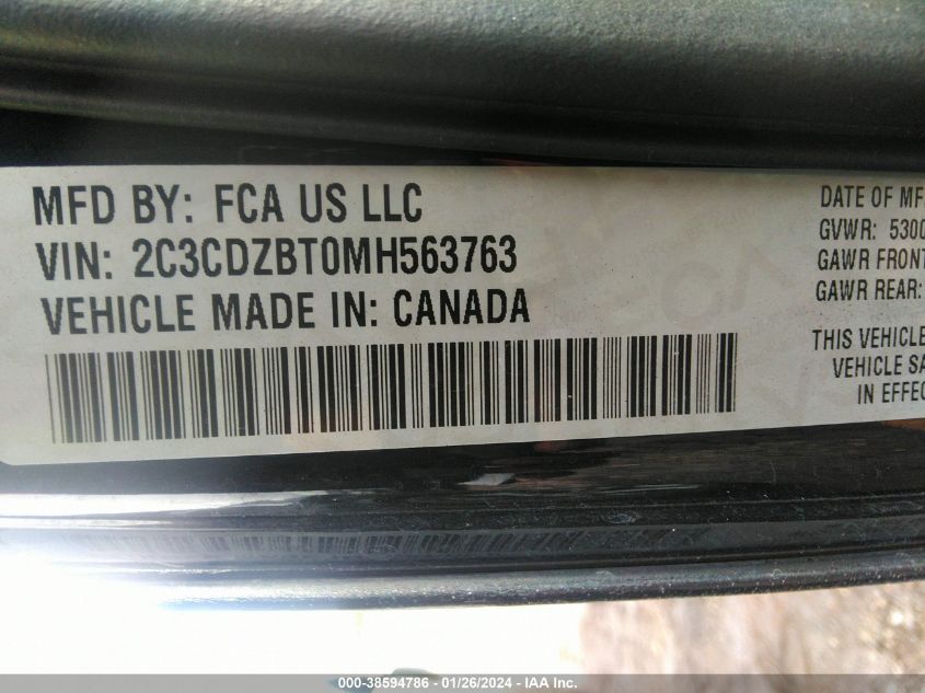 2021 DODGE CHALLENGER R/T - 2C3CDZBT0MH563763
