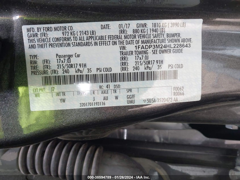 VIN 1FADP3M24HL228643 2017 FORD FOCUS SEL