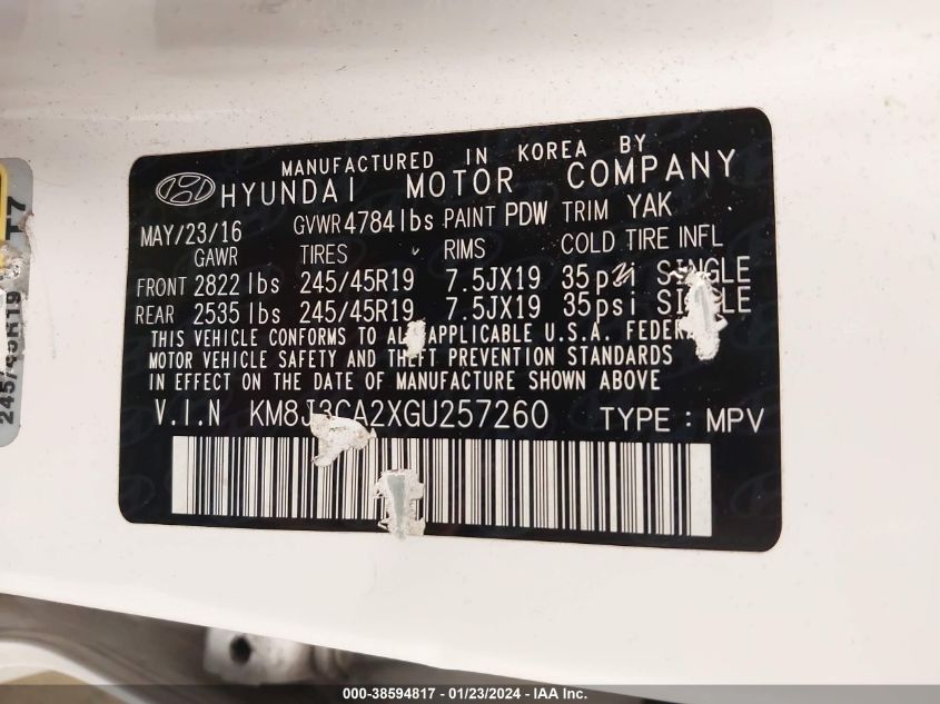 2016 HYUNDAI TUCSON LIMITED - KM8J3CA2XGU257260