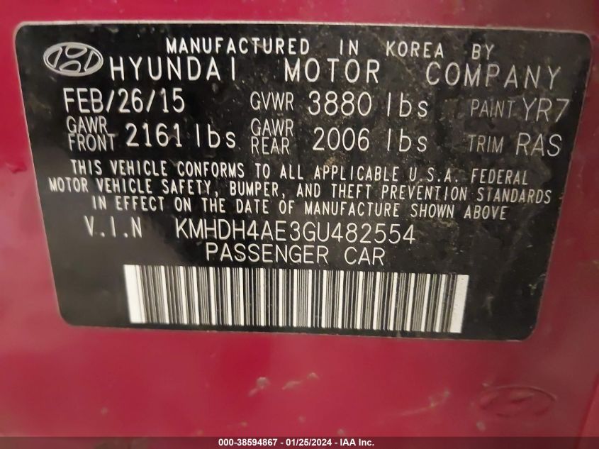 2016 HYUNDAI ELANTRA SE - KMHDH4AE3GU482554
