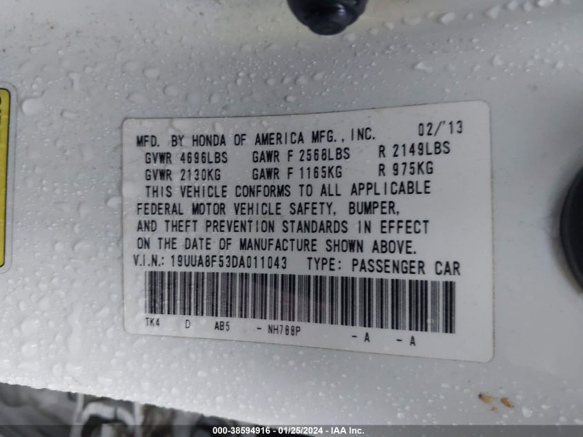 2013 ACURA TL TECH - 19UUA8F53DA011043
