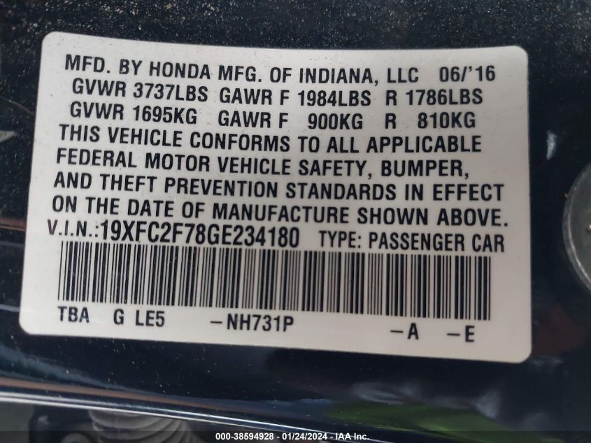 2016 HONDA CIVIC EX - 19XFC2F78GE234180