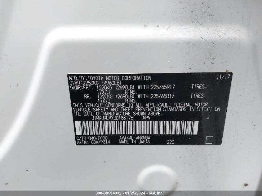 2018 TOYOTA RAV4 HYBRID LE - JTMRJREVXJD188176