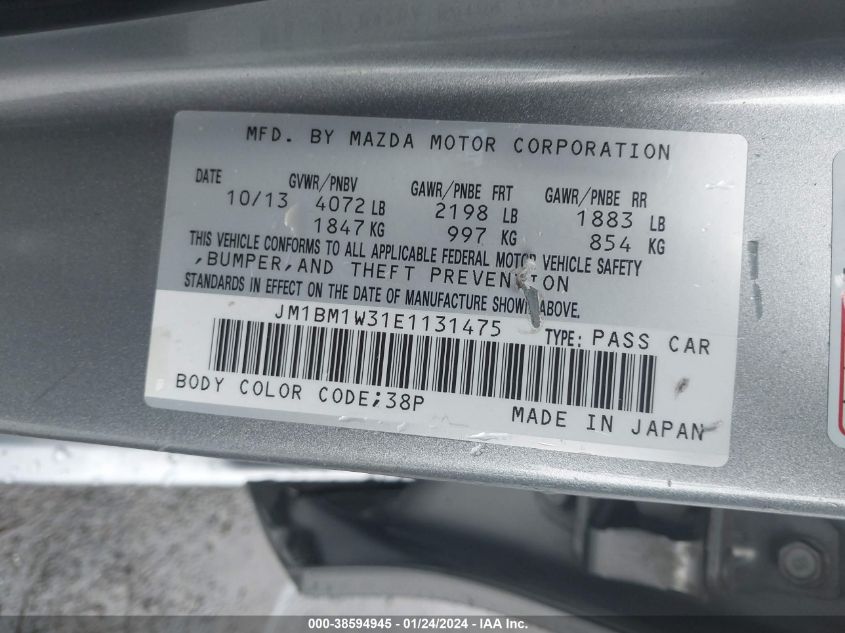 2014 MAZDA MAZDA3 S GRAND TOURING - JM1BM1W31E1131475