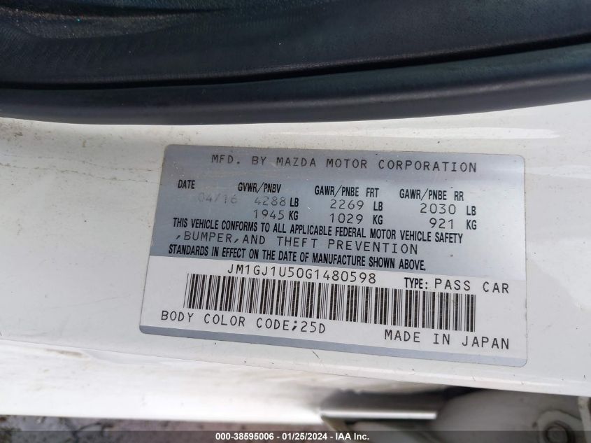 2016 MAZDA MAZDA6 I SPORT - JM1GJ1U50G1480598