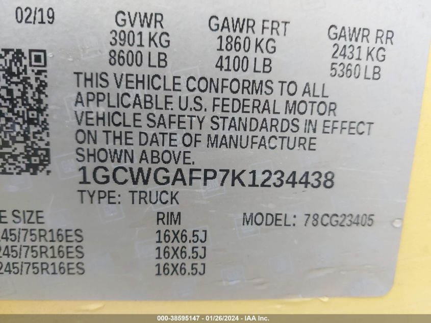 2019 CHEVROLET EXPRESS 1GCW6AFP7K1234438
