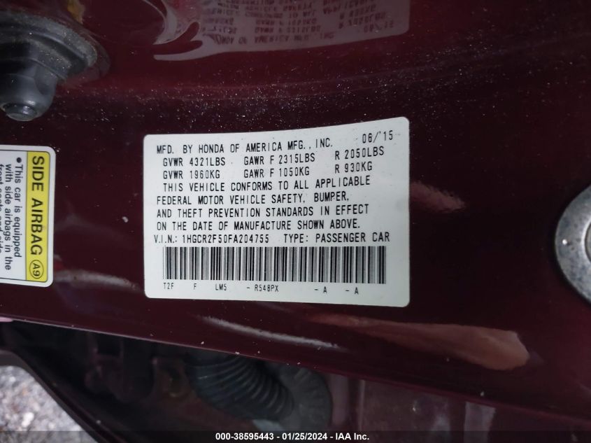 2015 HONDA ACCORD SPORT - 1HGCR2F50FA204755