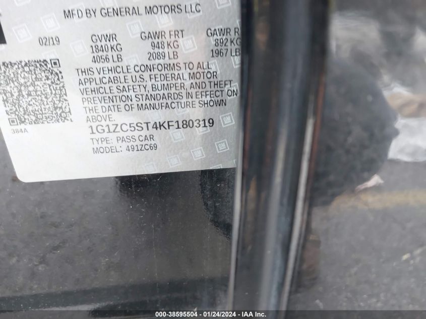 2019 CHEVROLET MALIBU 1FL - 1G1ZC5ST4KF180319