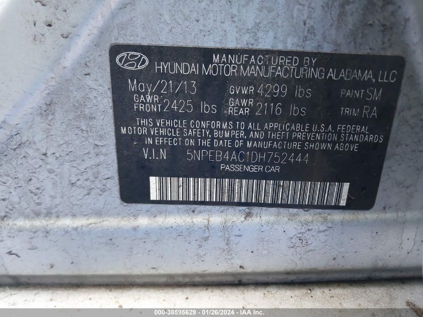 2013 HYUNDAI SONATA GLS - 5NPEB4AC1DH752444