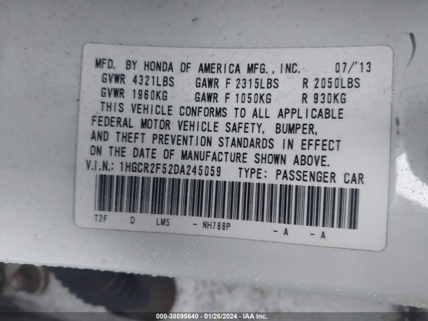2013 HONDA ACCORD SPORT - 1HGCR2F52DA245059