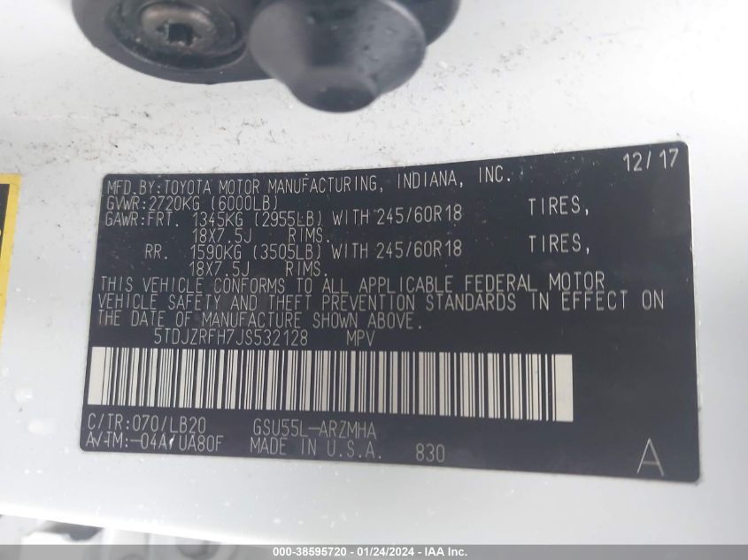 2018 TOYOTA HIGHLANDER XLE - 5TDJZRFH7JS532128