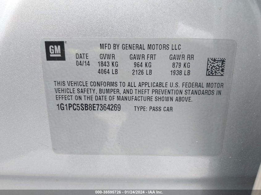 2014 CHEVROLET CRUZE LT - 1G1PC5SB8E7364269