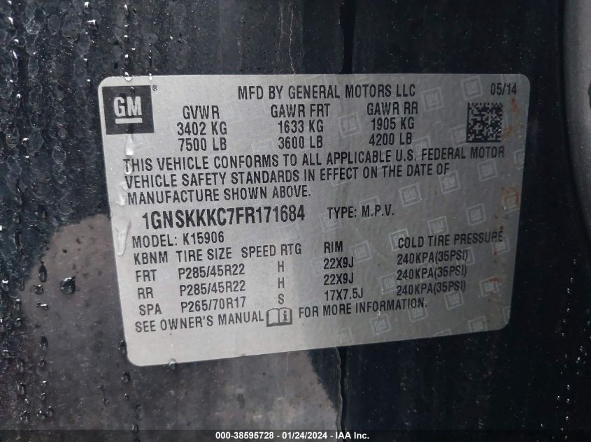 2015 CHEVROLET SUBURBAN 1500 LTZ - 1GNSKKKC7FR171684