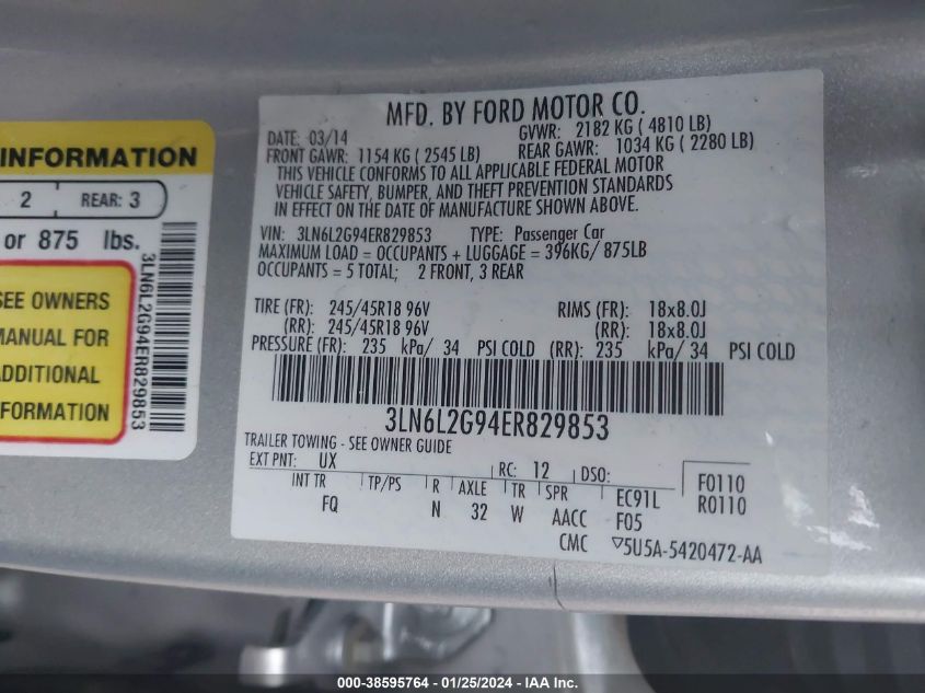 2014 LINCOLN MKZ - 3LN6L2G94ER829853