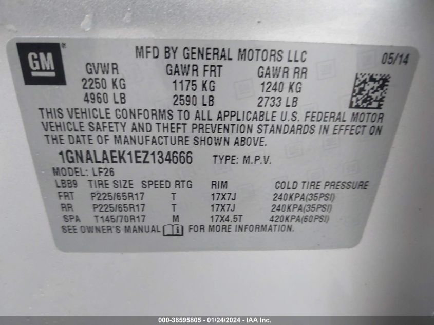 2014 CHEVROLET EQUINOX LS - 1GNALAEK1EZ134666